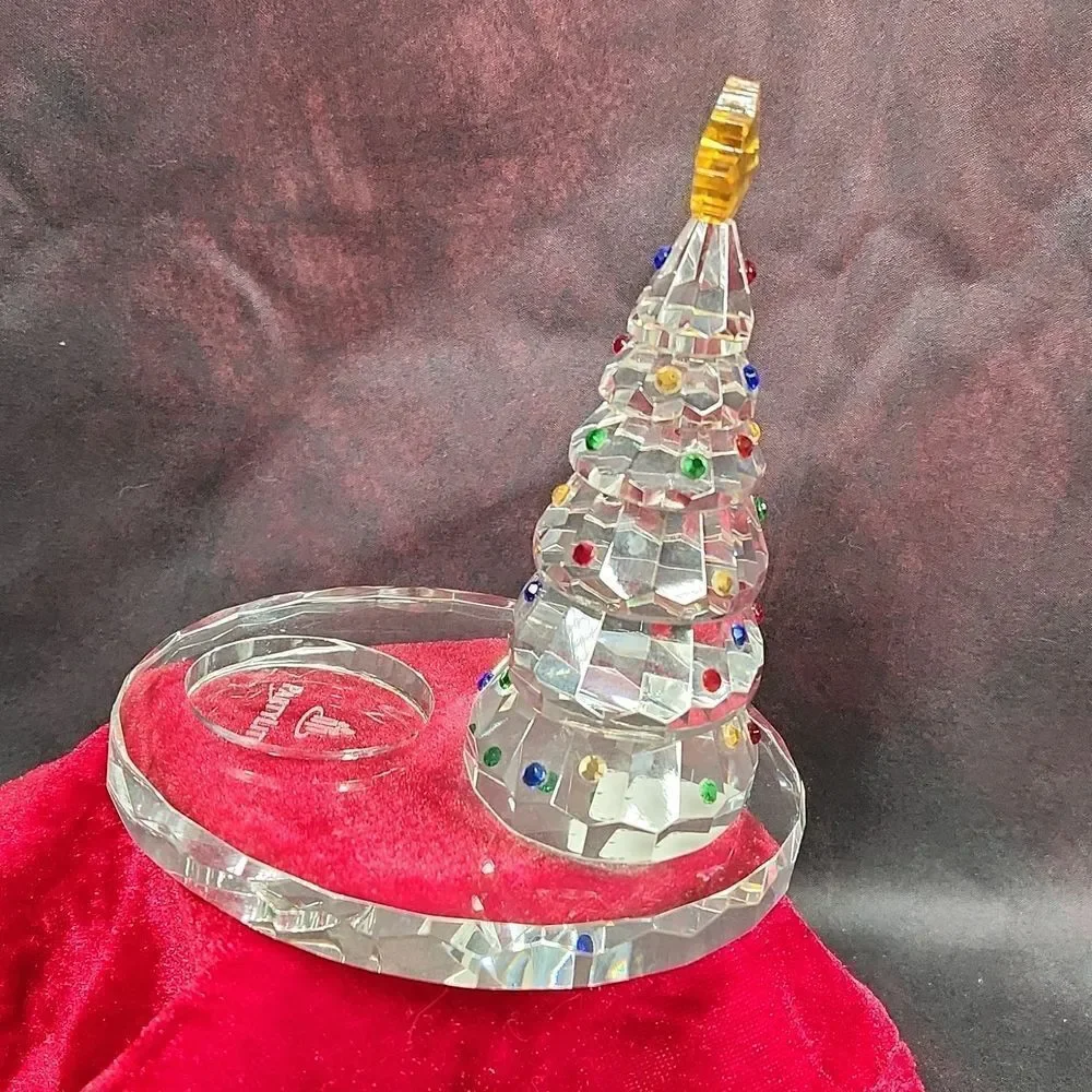 🩵NIB PartyLite Crystal Christmas Tree Tealight Candle Holder & Red Velvet Bag - Picture 5 of 9